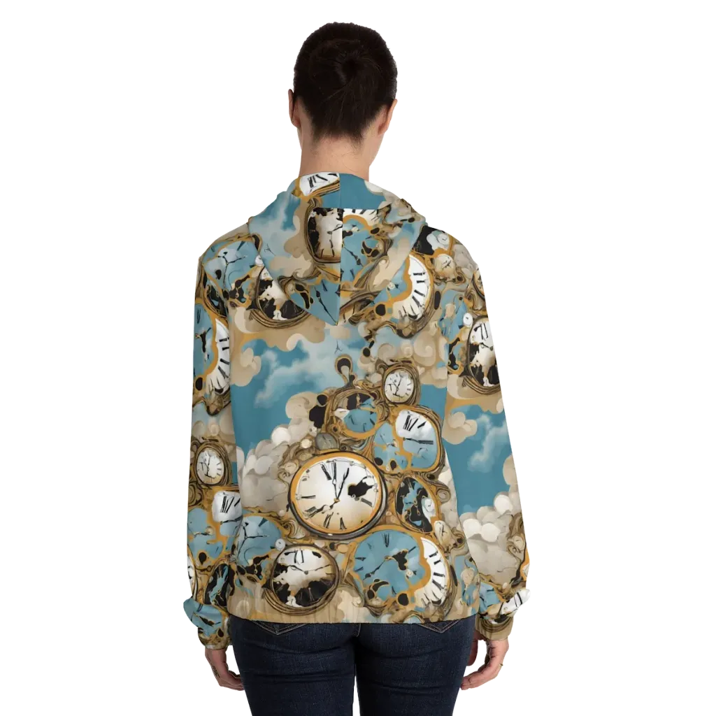 Chronos in the Clouds on Women's Full-Zip Hoodie — Back On Person
