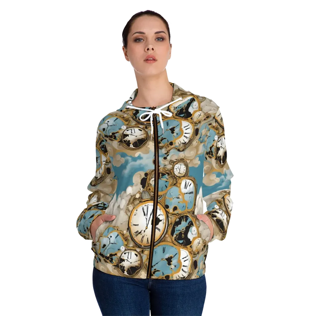 Chronos in the Clouds on Women's Full-Zip Hoodie — Front On Person