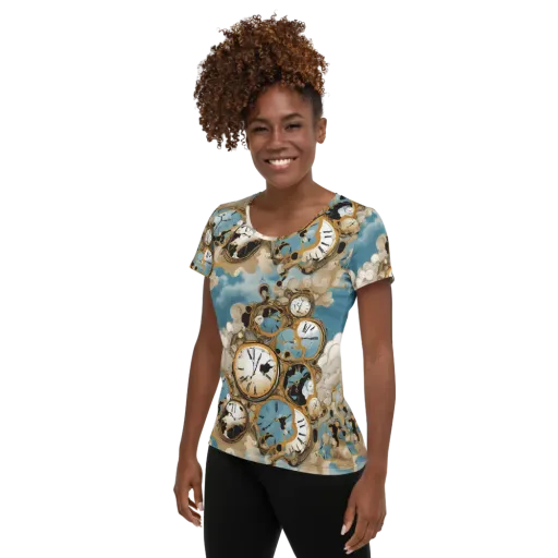 Chronos in the Clouds on a Women's Athletic T-Shirt