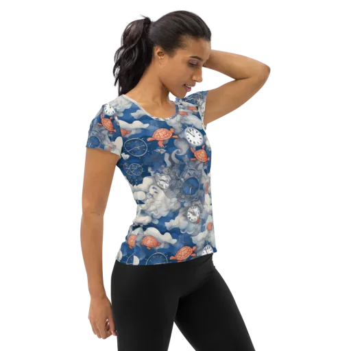 Chronicle of Turtles on a Women's Athletic T-Shirt
