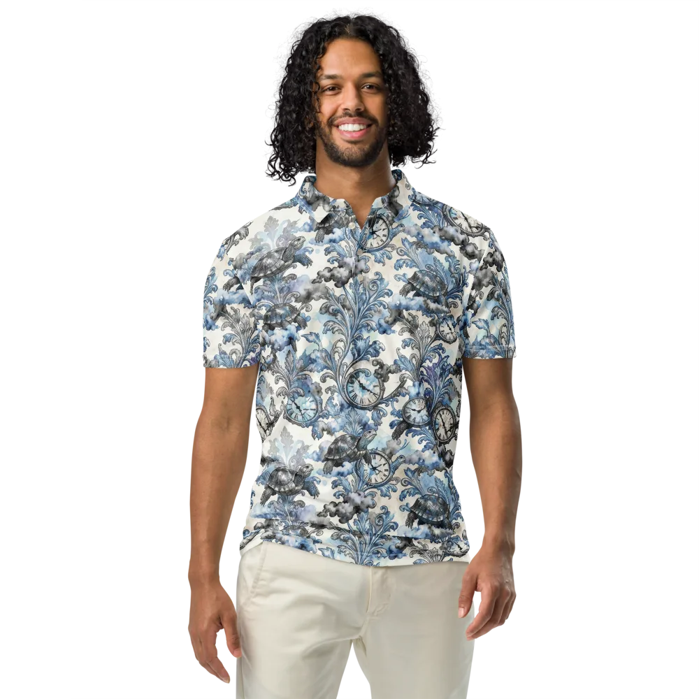 Tortoise Timepiece on Men's Slim Fit Polo Shirt — Front