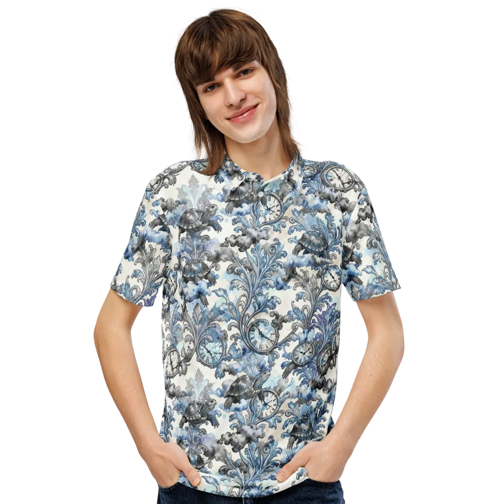 Tortoise Timepiece on Men's Slim Fit Polo Shirt — Front