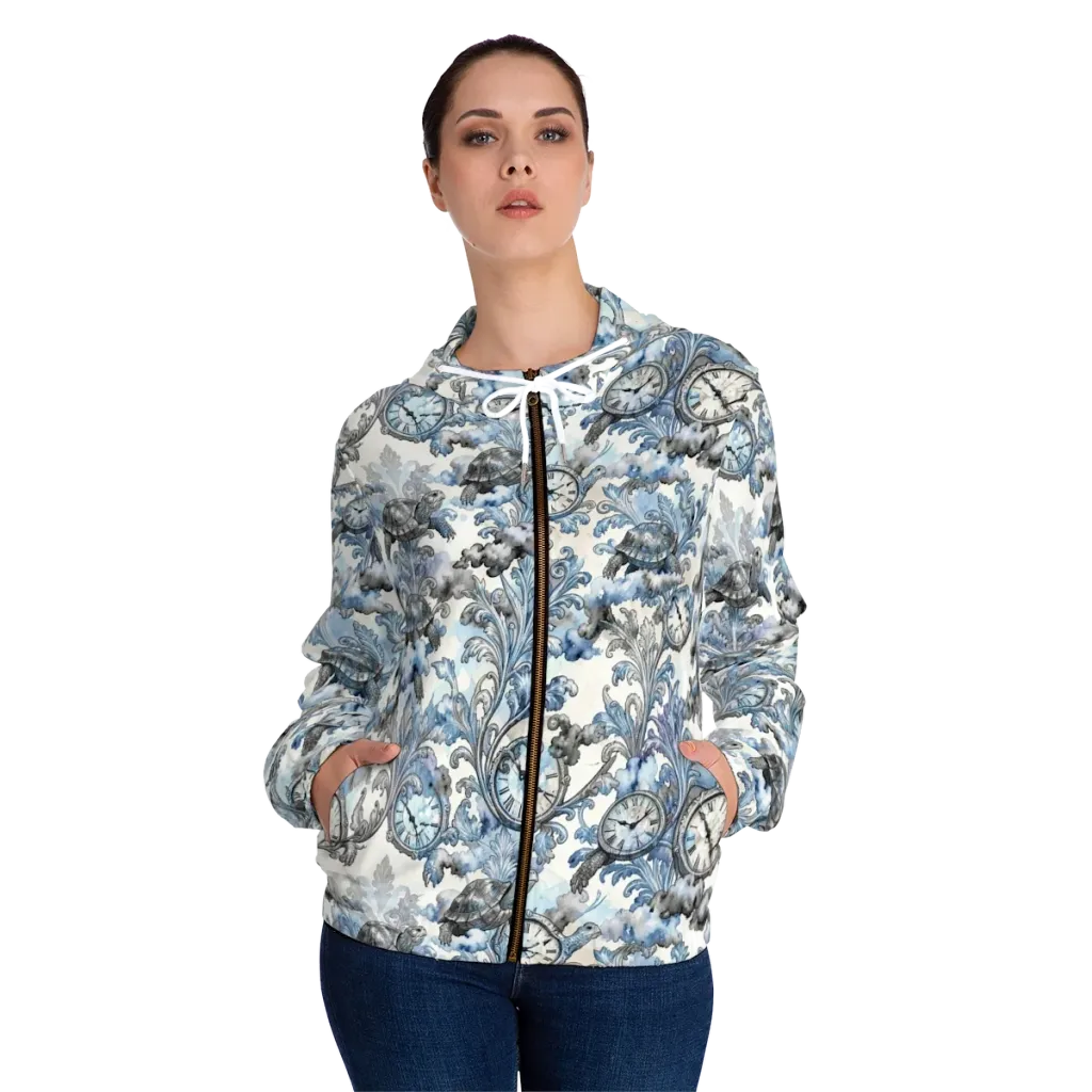 Tortoise Timepiece on Women's Full-Zip Hoodie — Front On Person