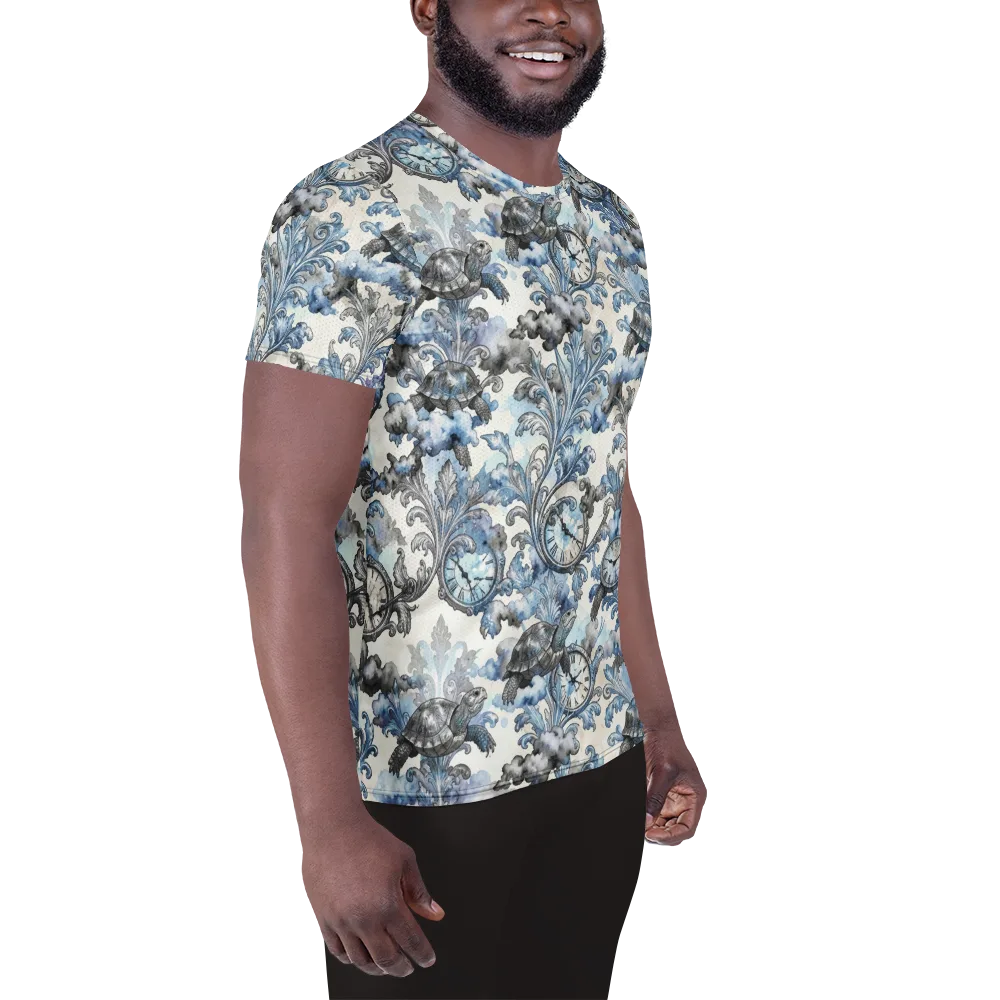 Tortoise Timepiece on Men's Athletic T-Shirt — Right
