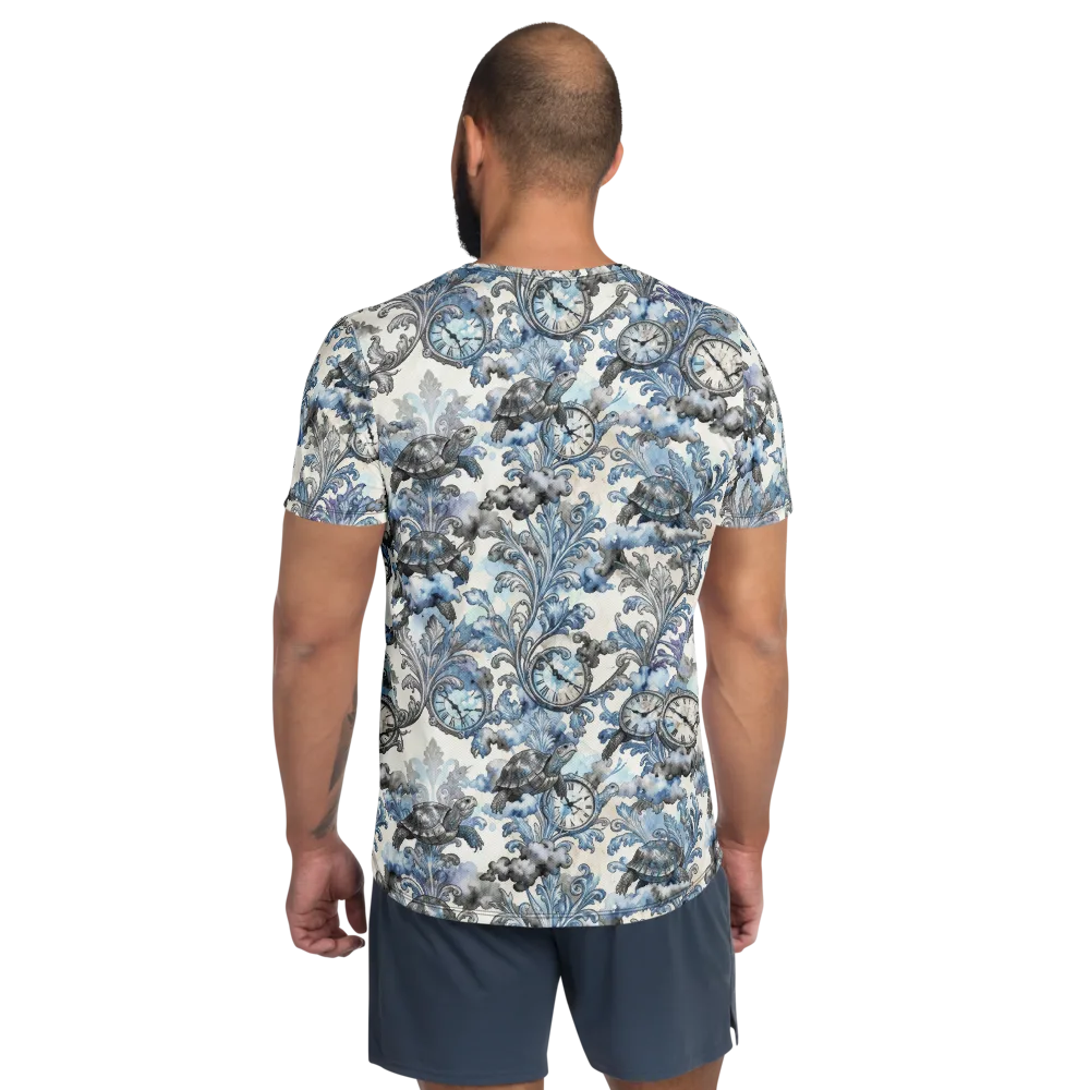 Tortoise Timepiece on Men's Athletic T-Shirt — Back