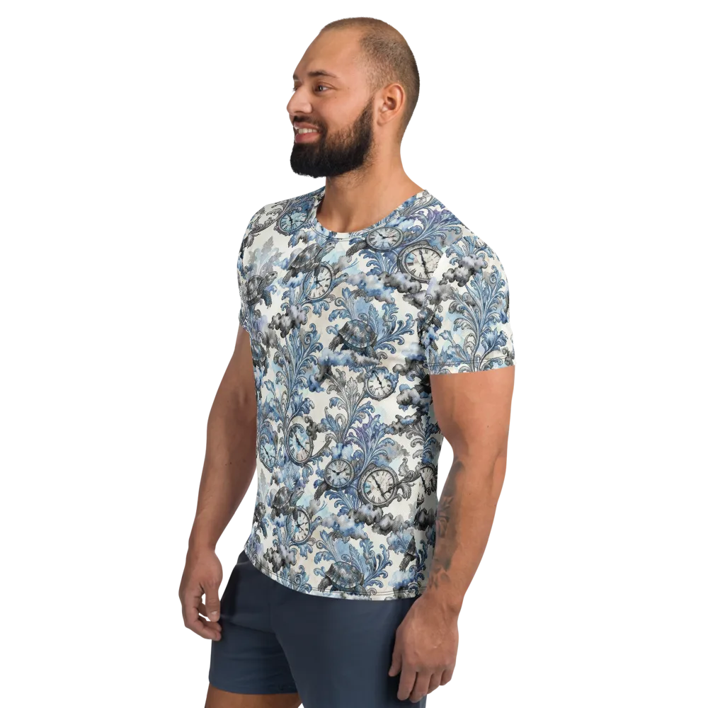 Tortoise Timepiece on Men's Athletic T-Shirt — Left