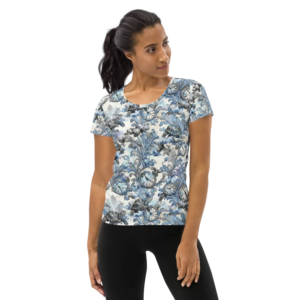 Tortoise Timepiece on Women's Athletic T-Shirt — Front