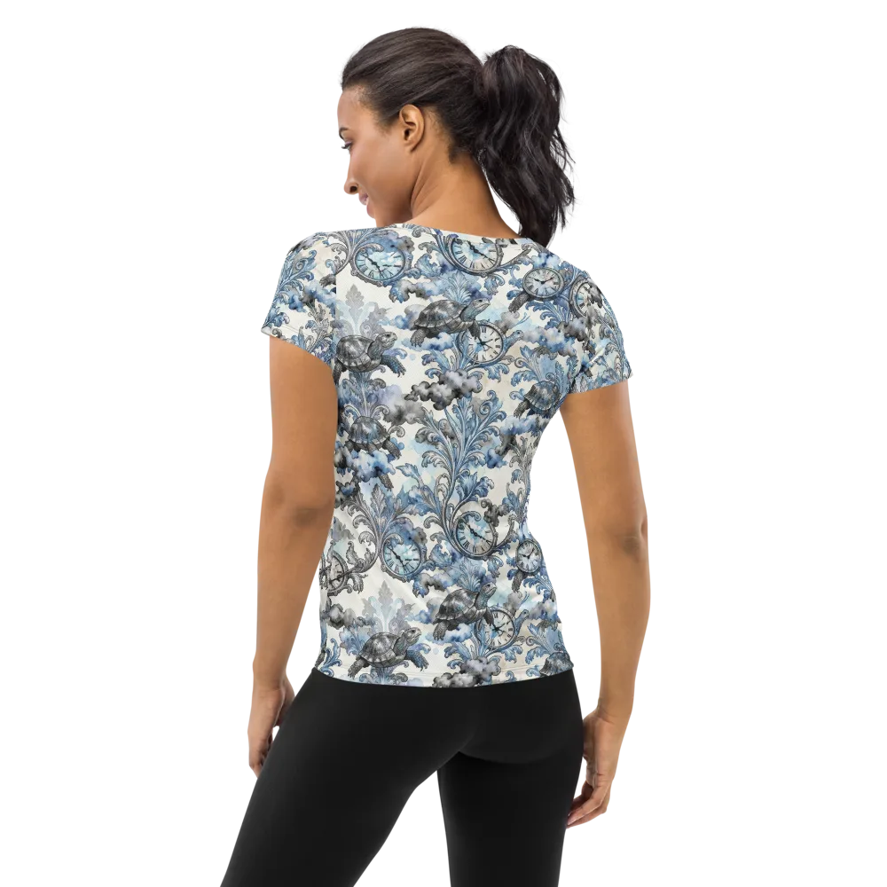 Tortoise Timepiece on Women's Athletic T-Shirt — Back