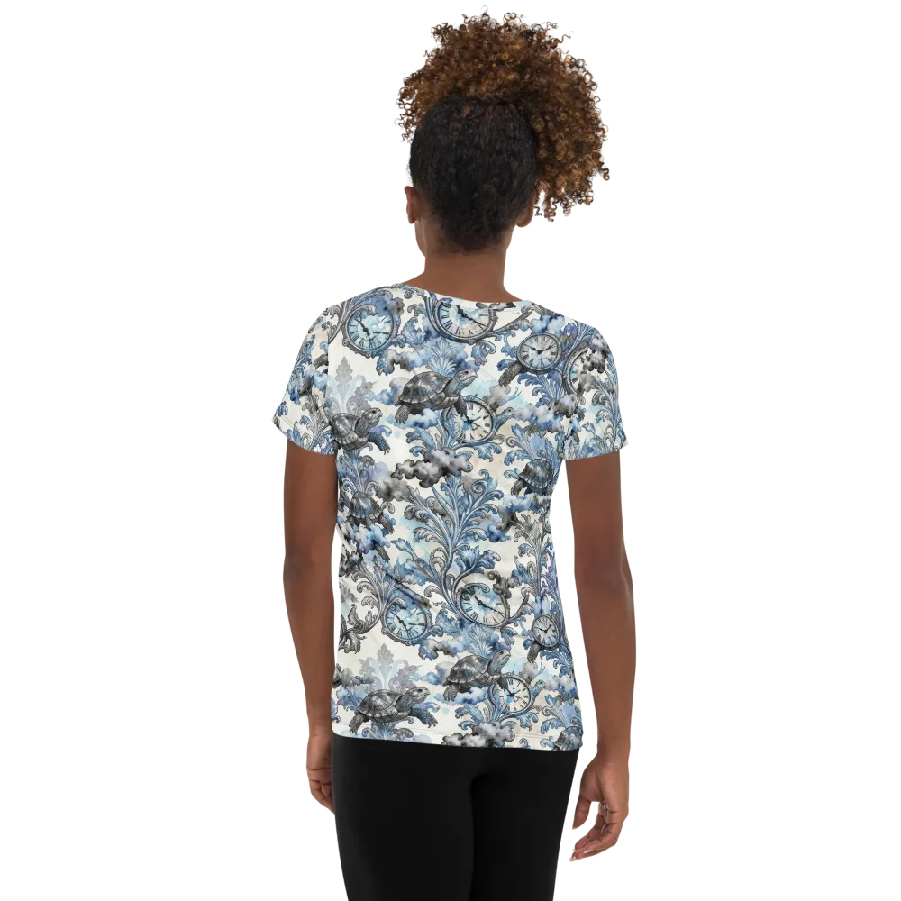 Tortoise Timepiece on Women's Athletic T-Shirt — Back