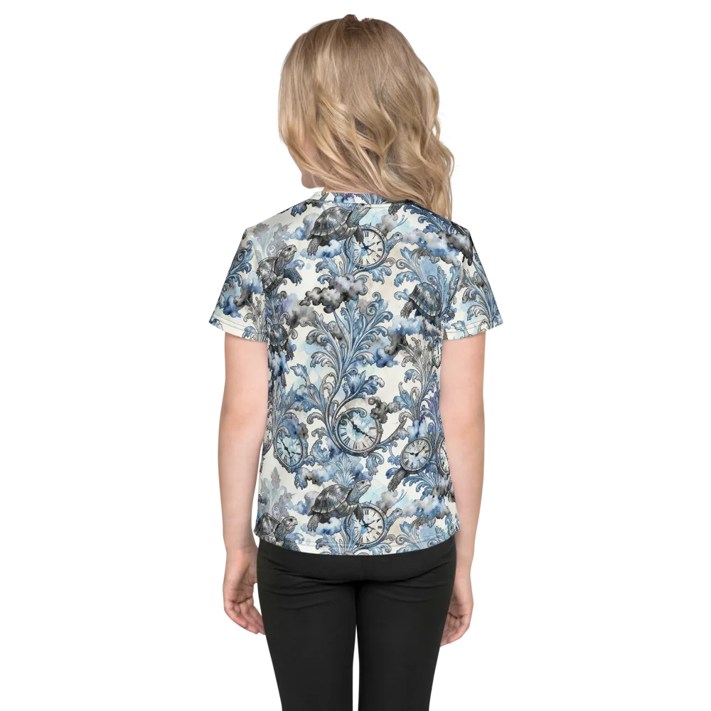 Tortoise Timepiece on Kids Crew Neck T-Shirt — Back
