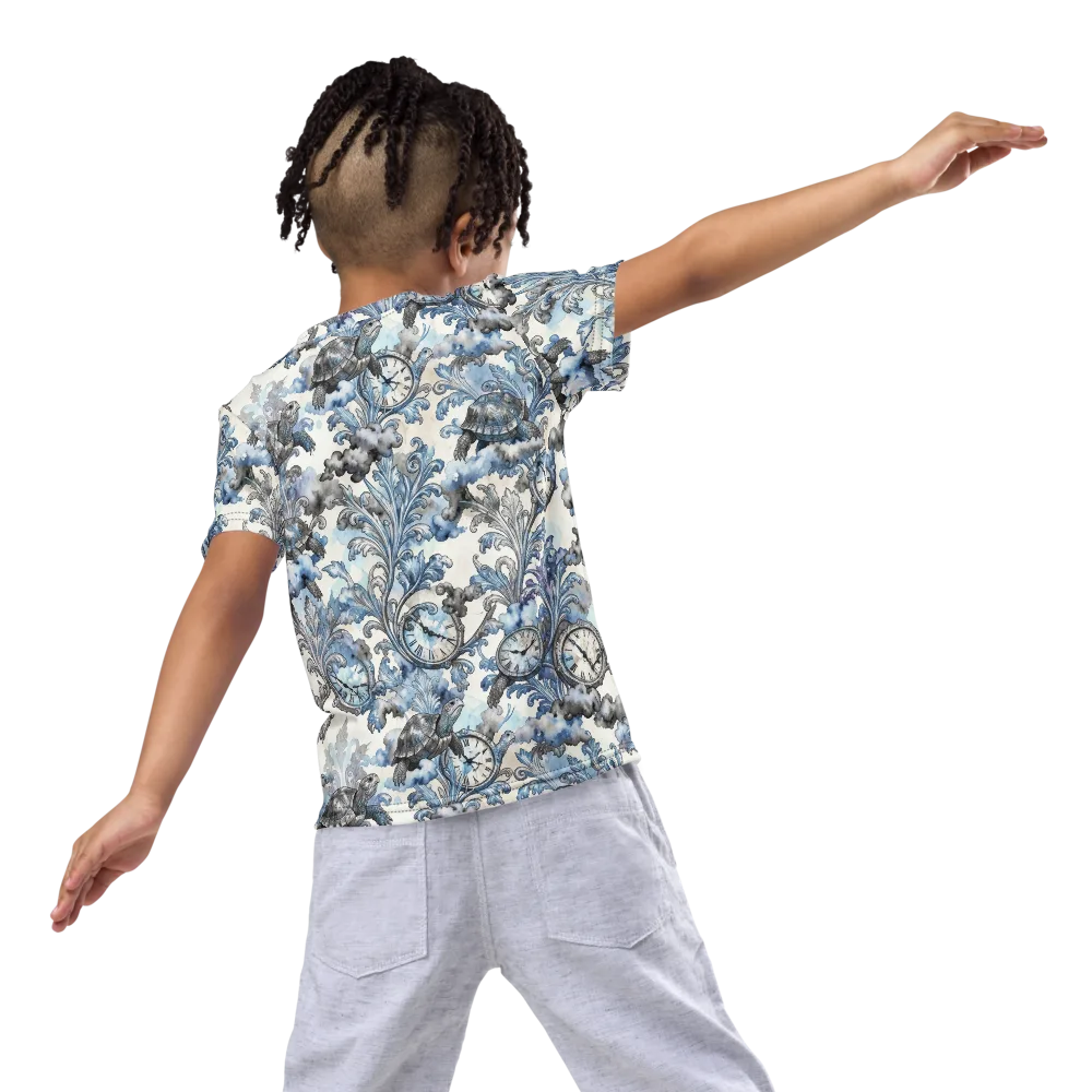 Tortoise Timepiece on Kids Crew Neck T-Shirt — Back