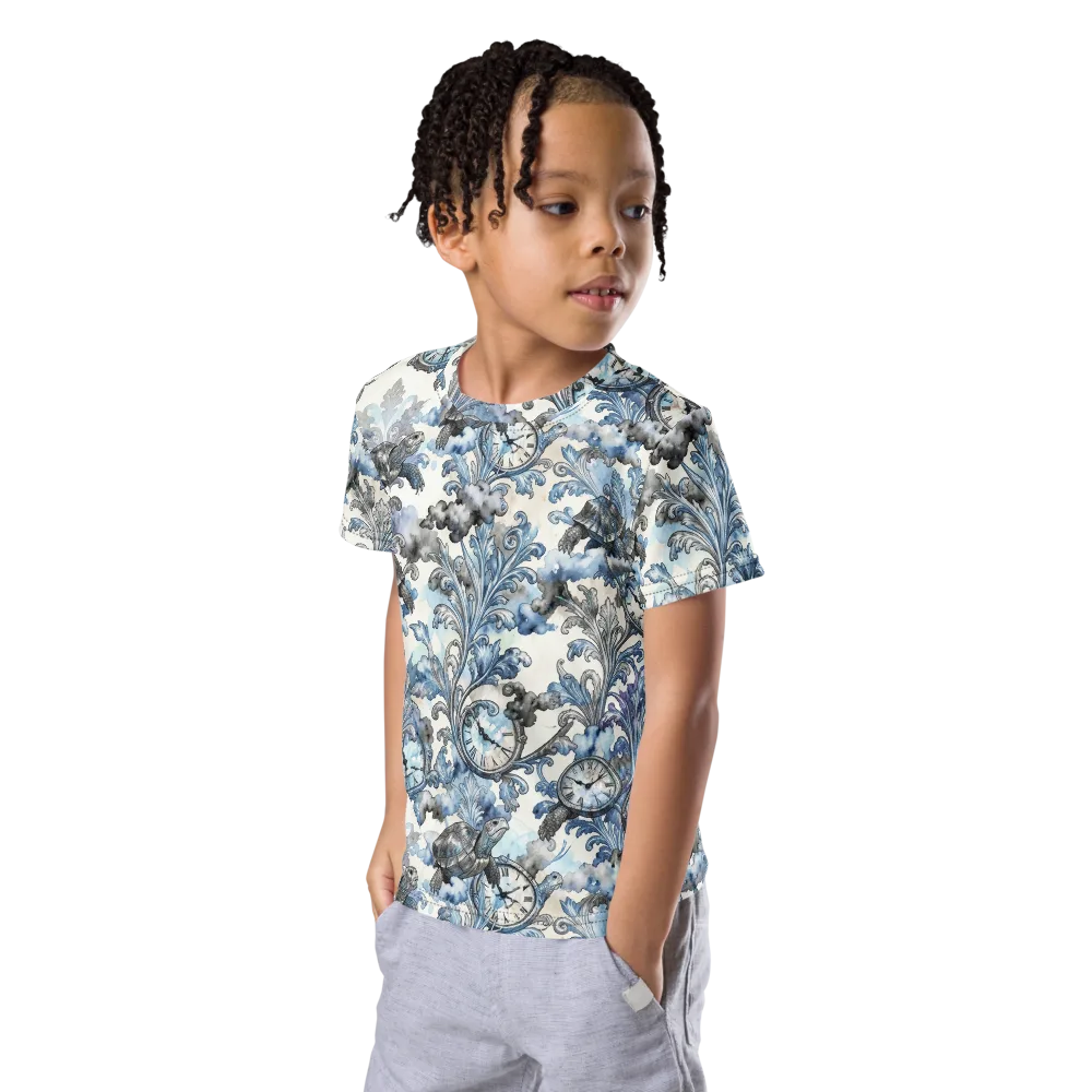 Tortoise Timepiece on Kids Crew Neck T-Shirt — Left Front