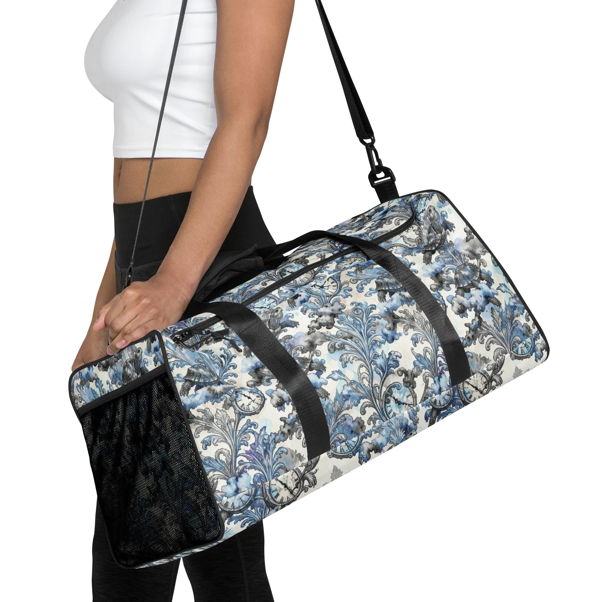 Tortoise Timepiece on Duffle Bag — Front