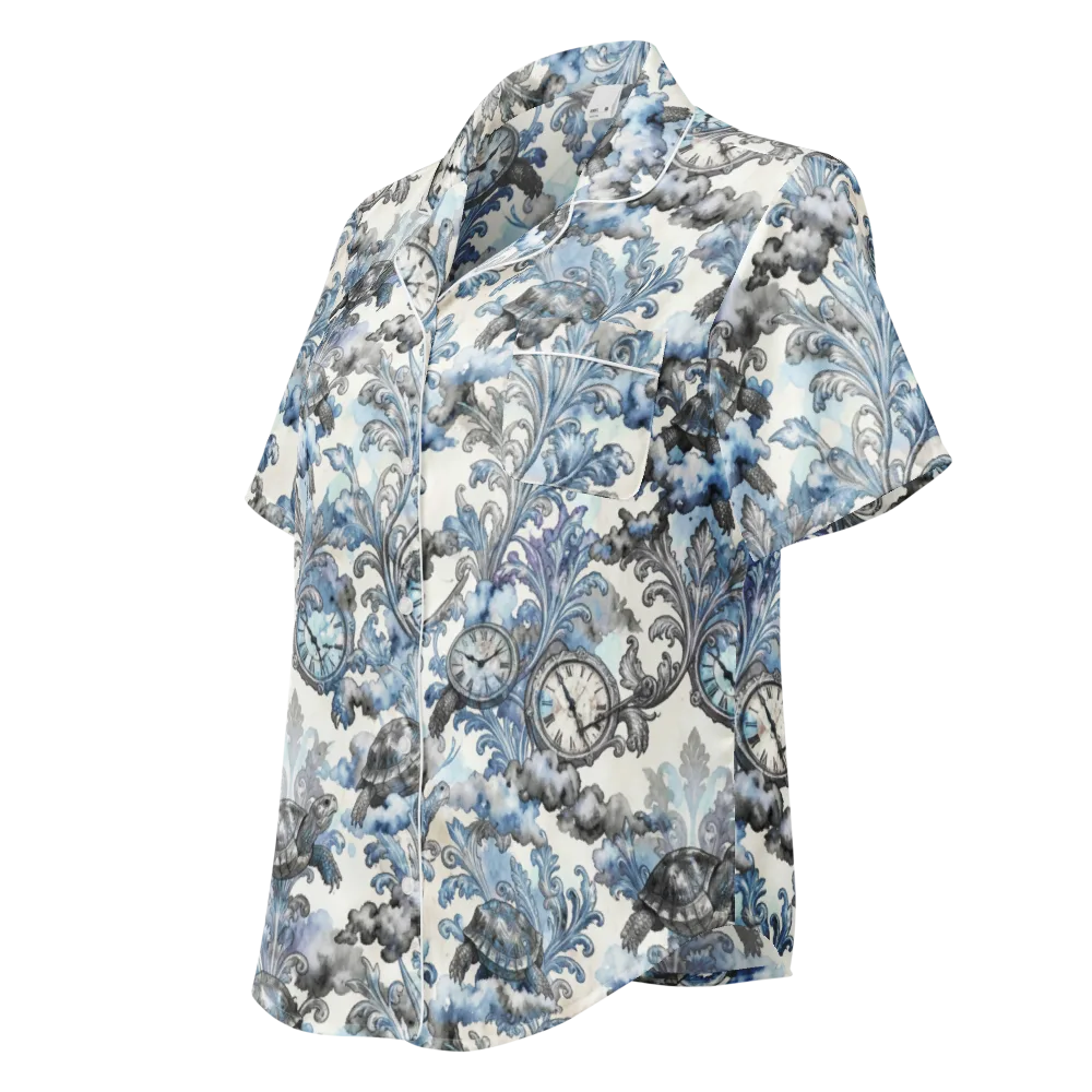 Tortoise Timepiece on Women's Short Sleeve Pajama Top — Left Front