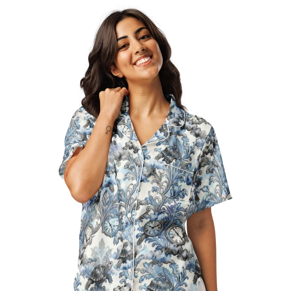 Tortoise Timepiece on Women's Short Sleeve Pajama Top — Front