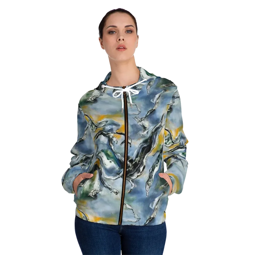 Whale Song on Women's Full-Zip Hoodie — Front On Person