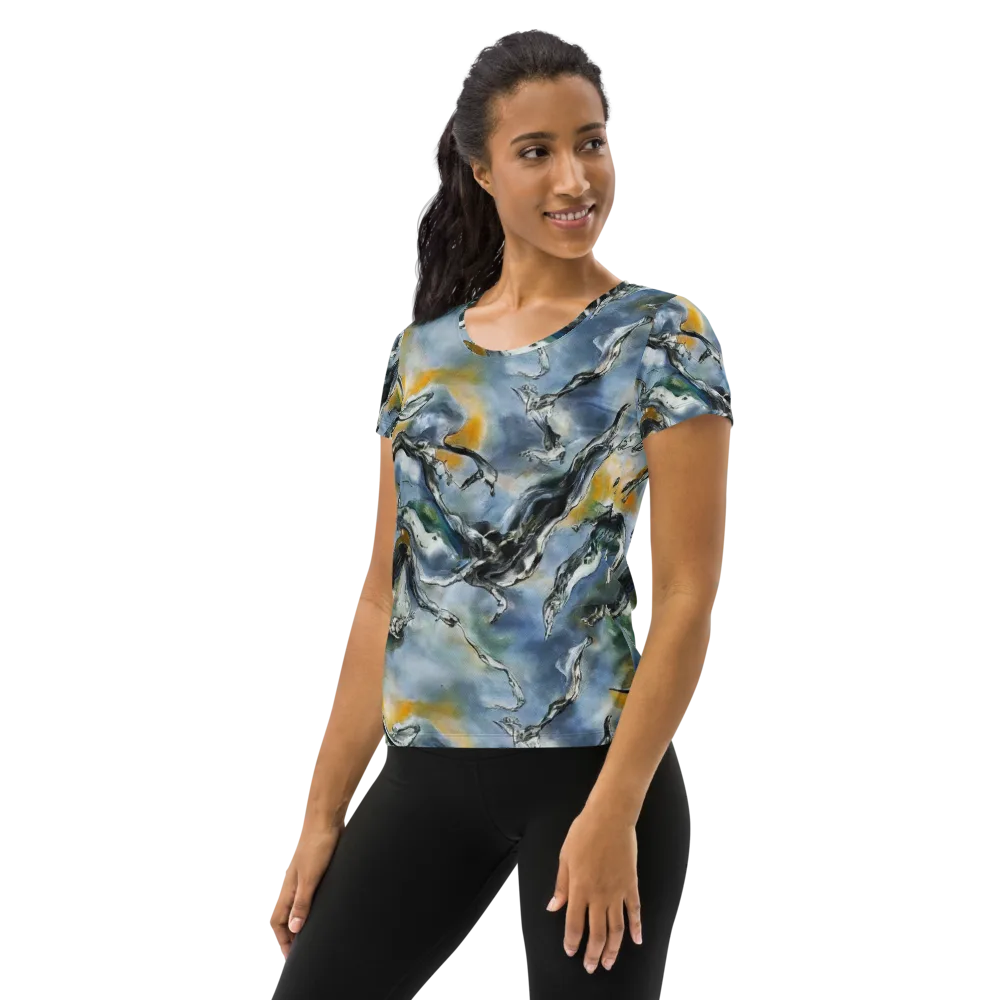 Whale Song on Women's Athletic T-Shirt — Left
