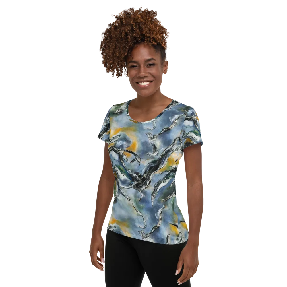 Whale Song on Women's Athletic T-Shirt — Left