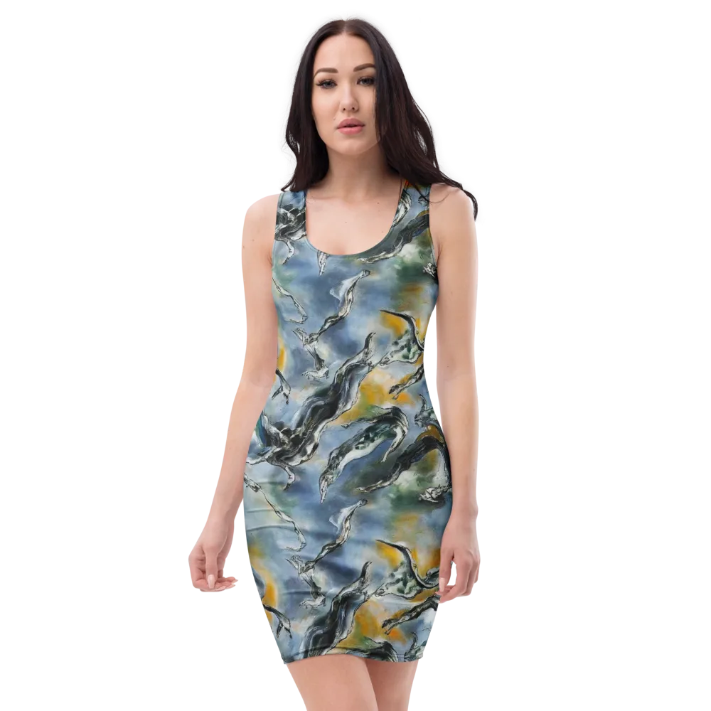 Whale Song on Bodycon Dress — Front