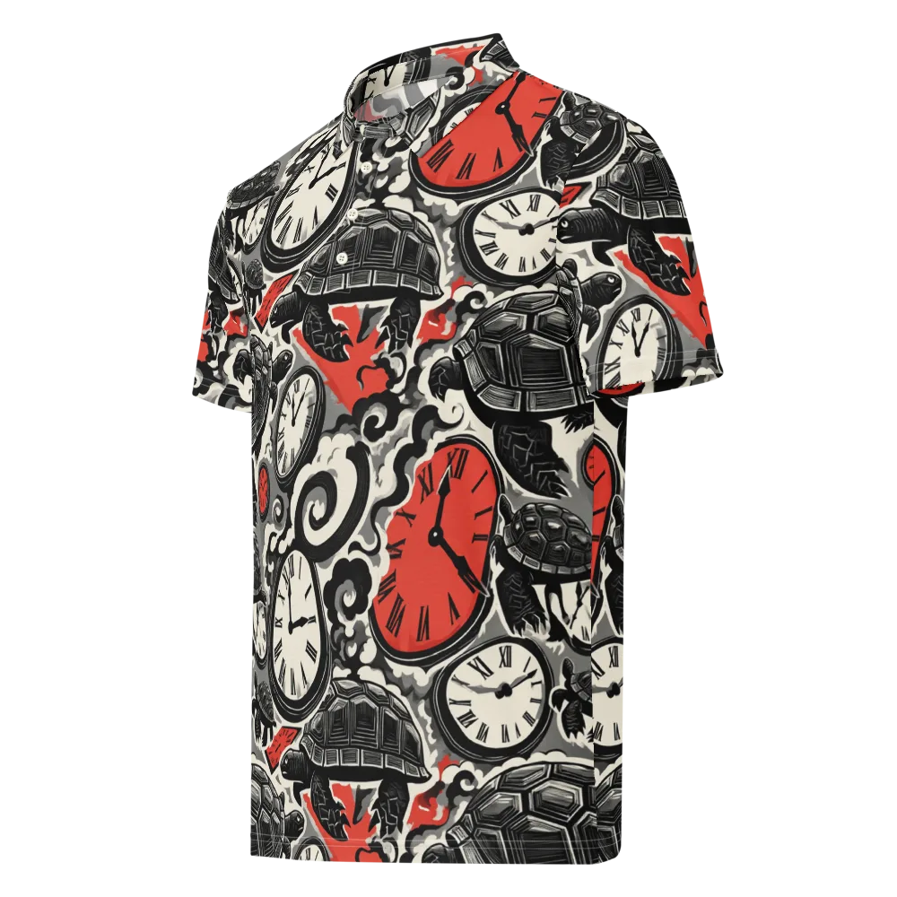 Red Hour Almanac on Men's Slim Fit Polo Shirt — Left Front