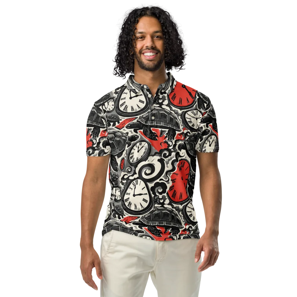 Red Hour Almanac on Men's Slim Fit Polo Shirt — Front