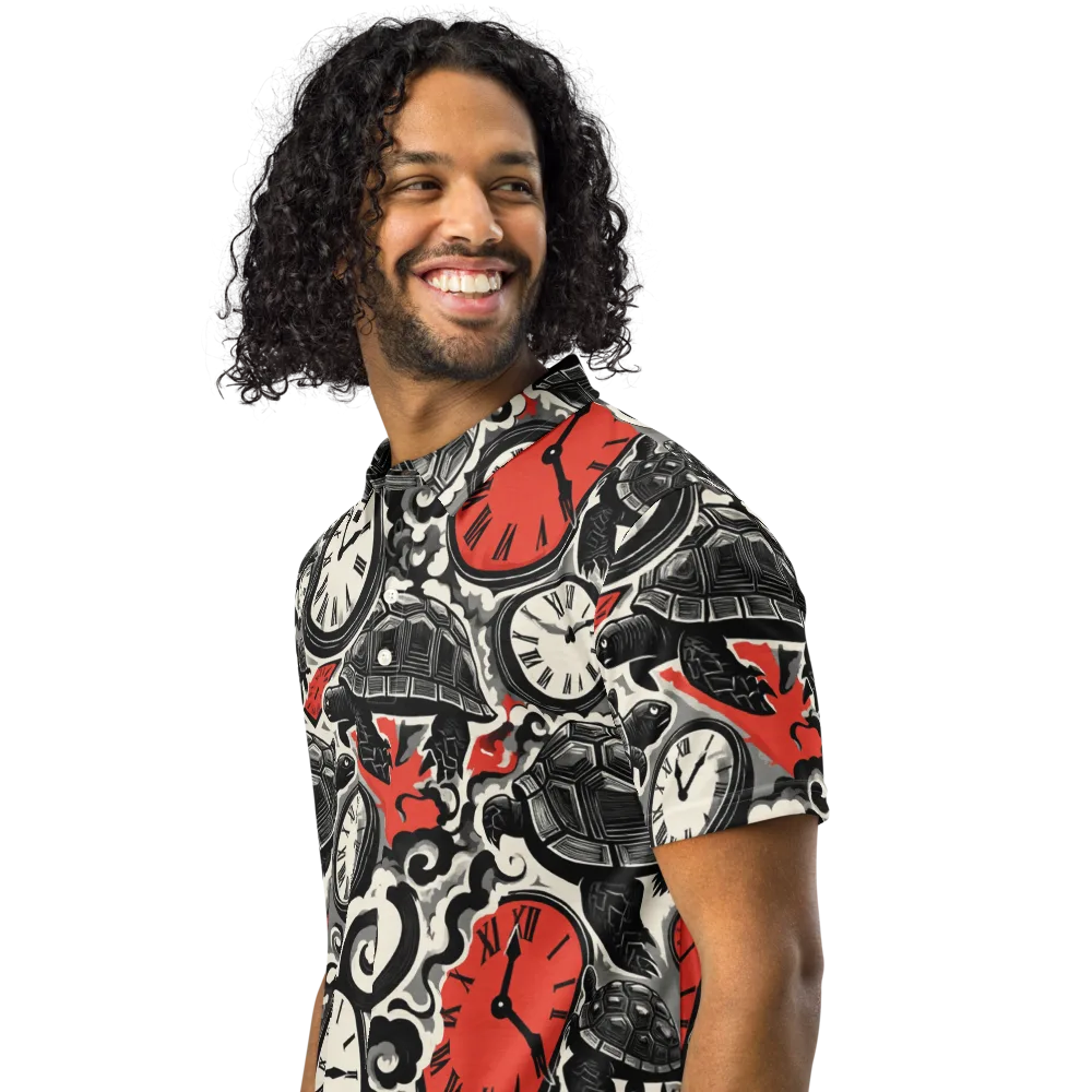 Red Hour Almanac on Men's Slim Fit Polo Shirt — Left Front
