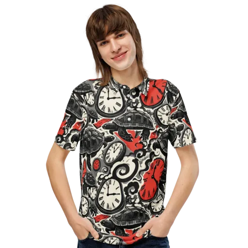 Red Hour Almanac on a Men's Slim Fit Polo Shirt