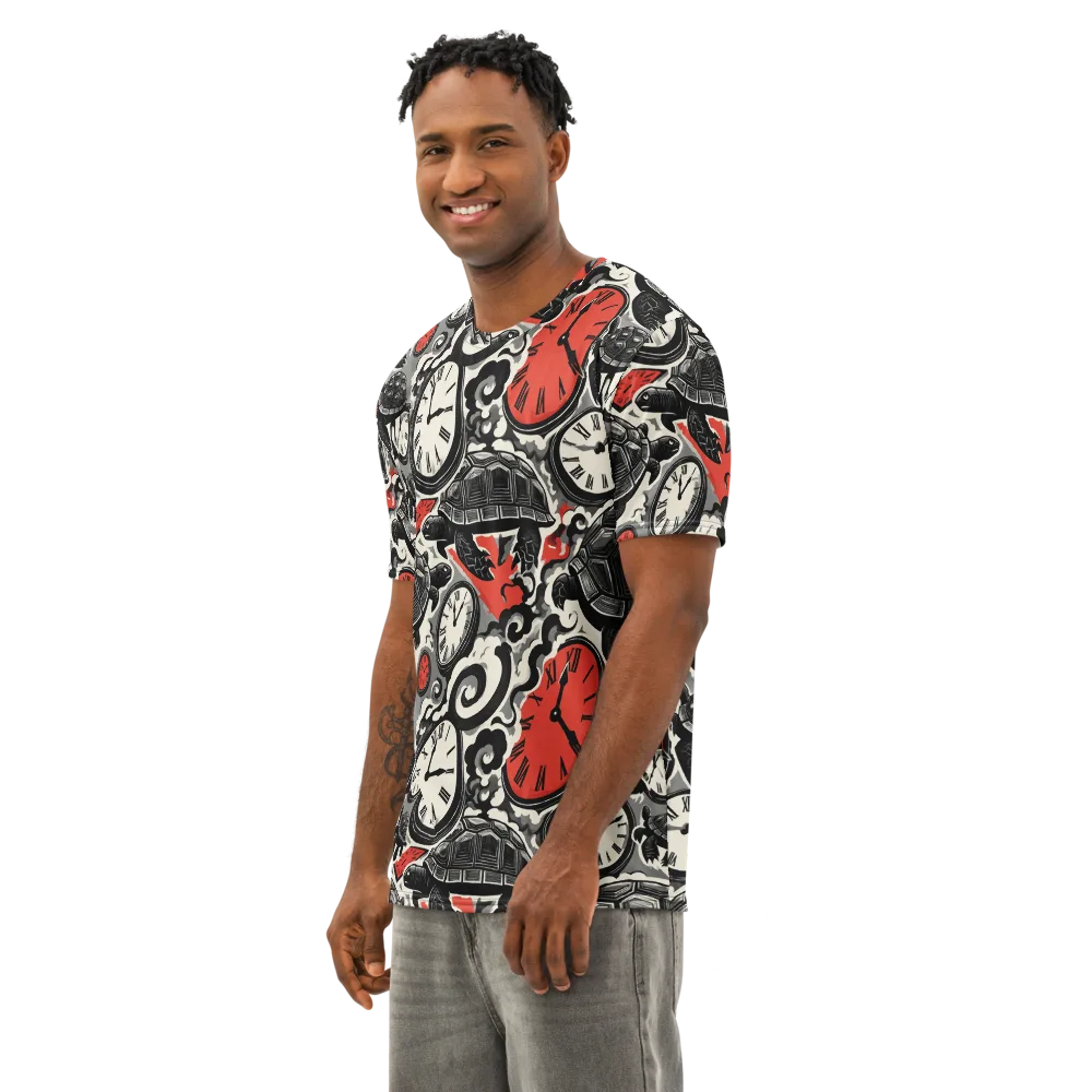 Red Hour Almanac on Men's Cotton Crew Neck T-Shirt — Left Front