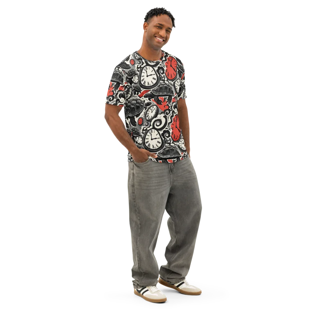Red Hour Almanac on Men's Cotton Crew Neck T-Shirt — Right Front