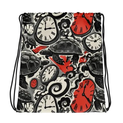 Red Hour Almanac on a Drawstring Bag