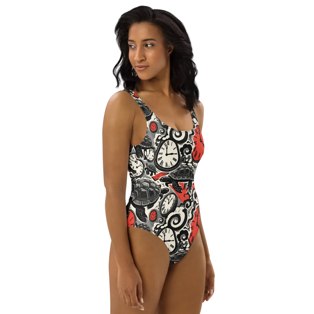 Red Hour Almanac on One-Piece Swimsuit — Right