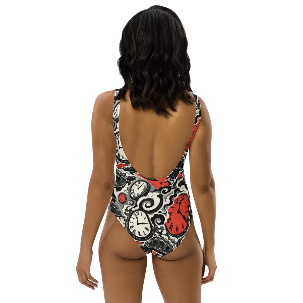 Red Hour Almanac on One-Piece Swimsuit — Back
