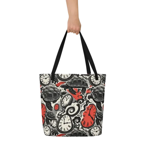 Red Hour Almanac on a Large Tote Bag W/ Pocket