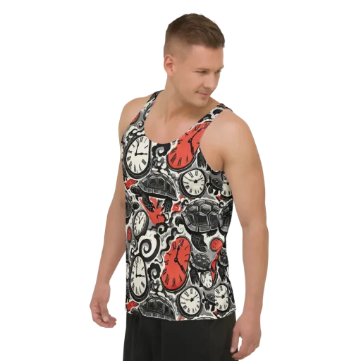 Red Hour Almanac on a Men's Tank Top