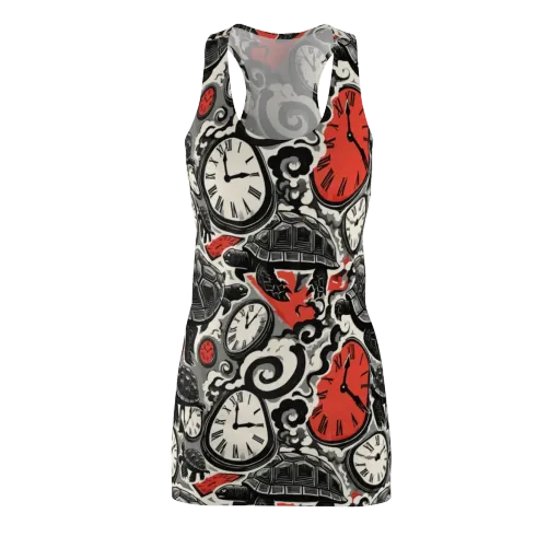 Red Hour Almanac on a Racerback Dress