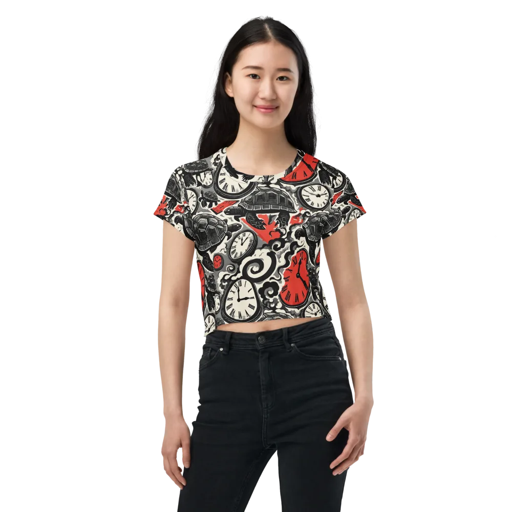 Red Hour Almanac on Crop Tee — Front