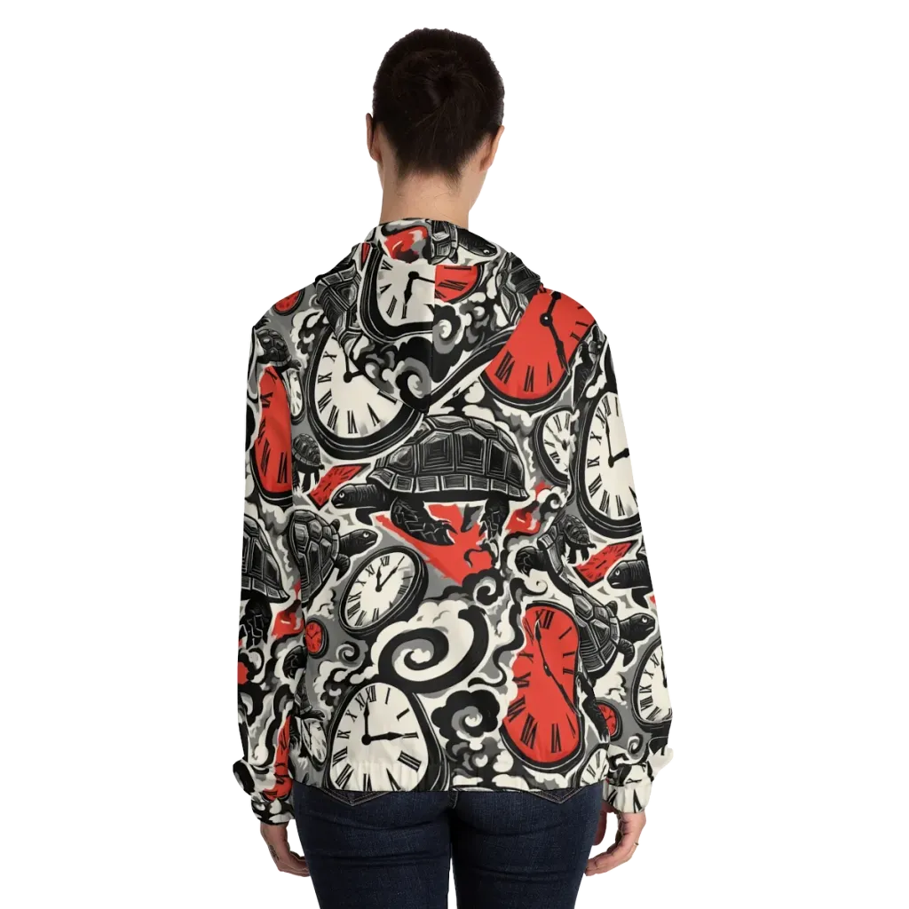 Red Hour Almanac on Women's Full-Zip Hoodie — Back On Person