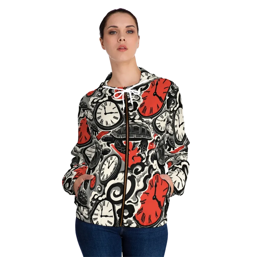 Red Hour Almanac on Women's Full-Zip Hoodie — Front On Person