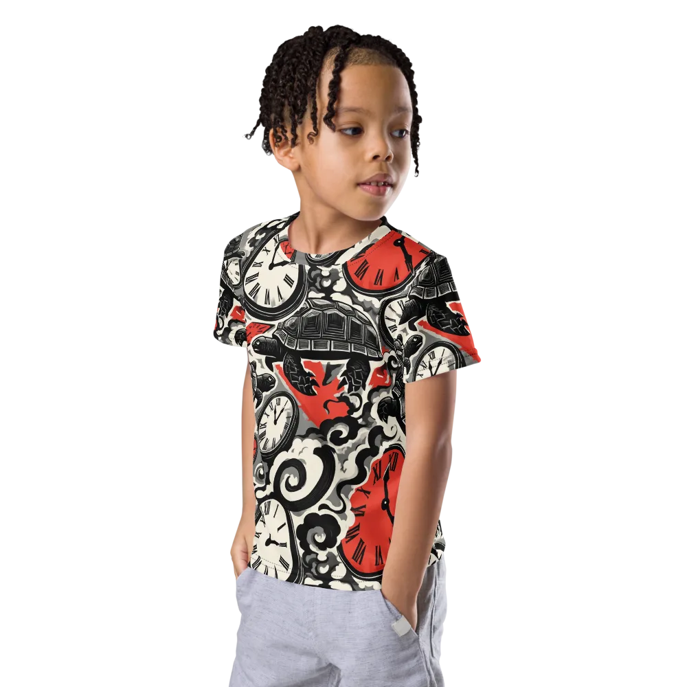 Red Hour Almanac on Kids Crew Neck T-Shirt — Left Front