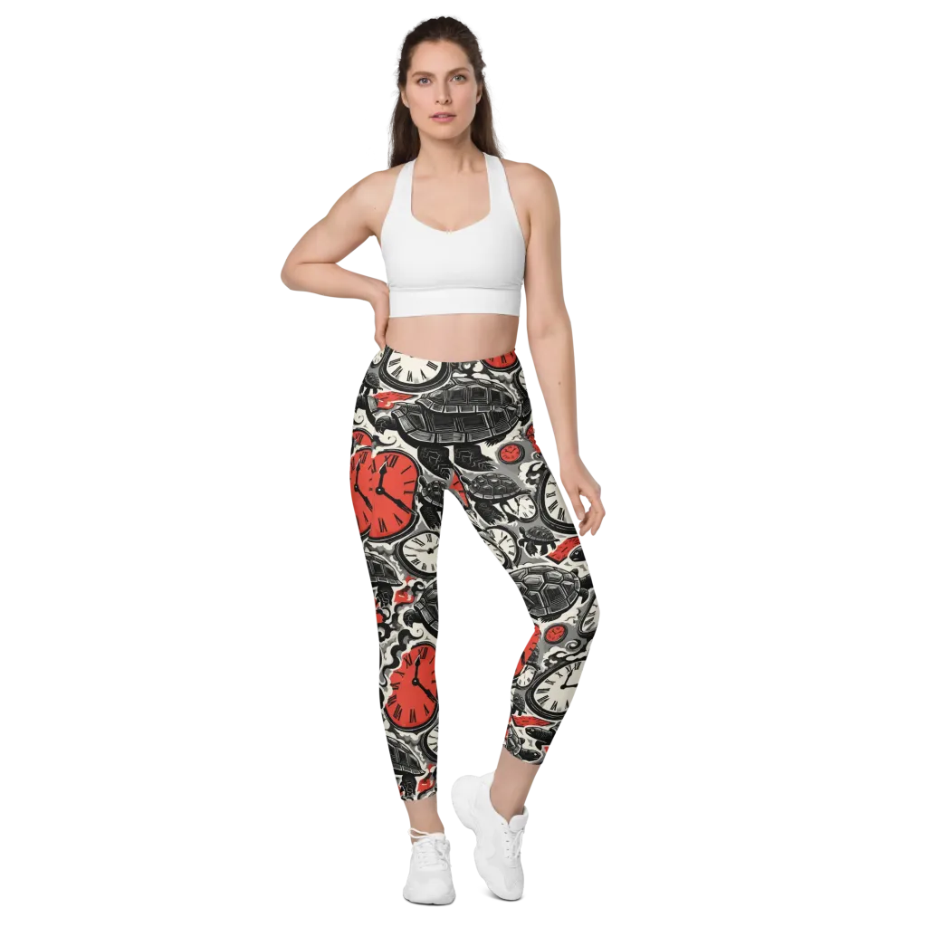 Red Hour Almanac on Leggings with Pockets — Front