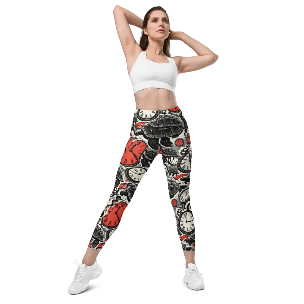 Red Hour Almanac on Leggings with Pockets — Front