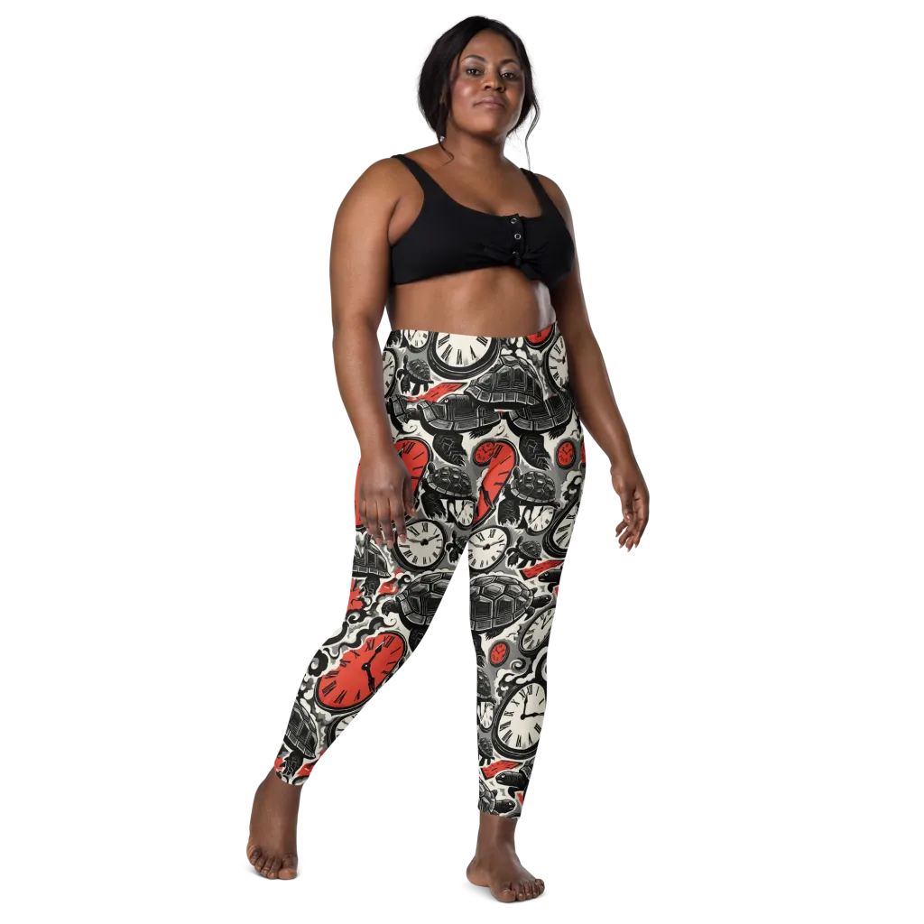 Red Hour Almanac on Leggings with Pockets — Front