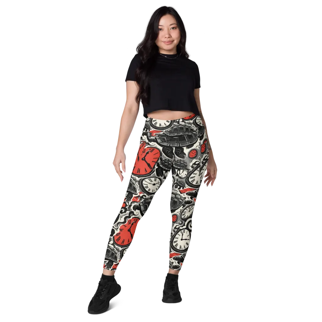 Red Hour Almanac on Leggings with Pockets — Front
