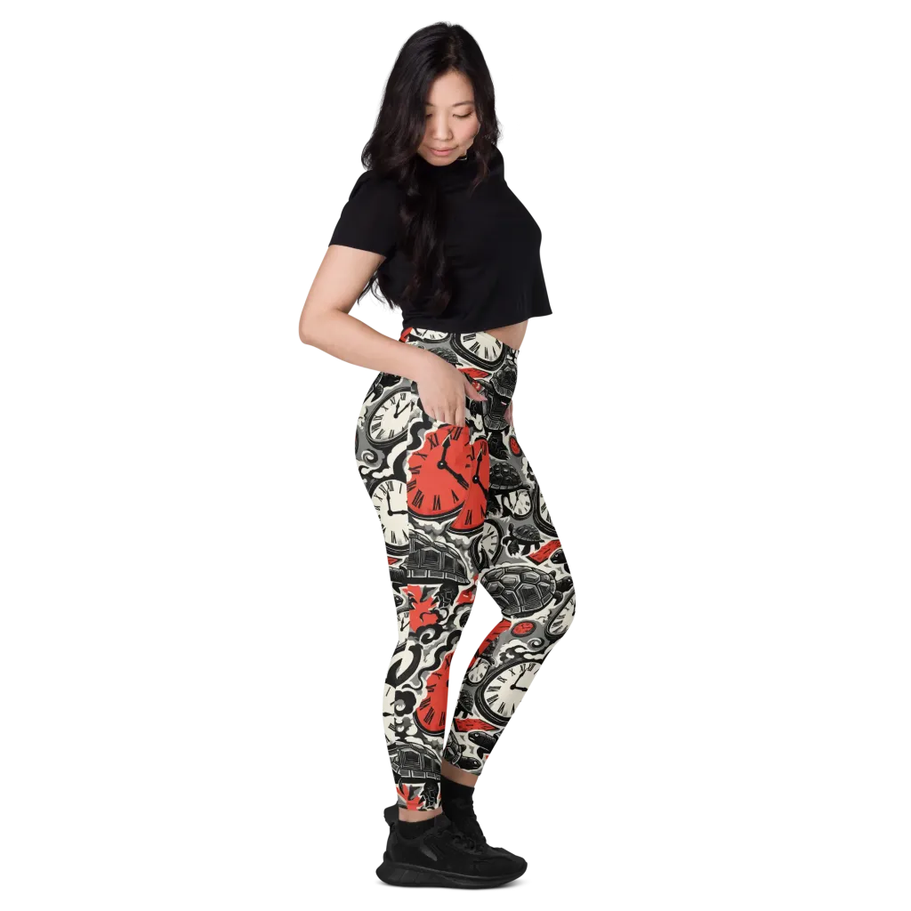 Red Hour Almanac on Leggings with Pockets — Right