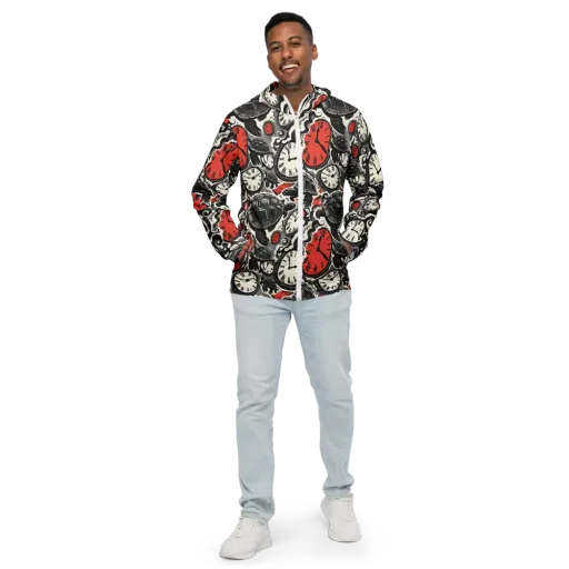 Red Hour Almanac on a Men's Windbreaker