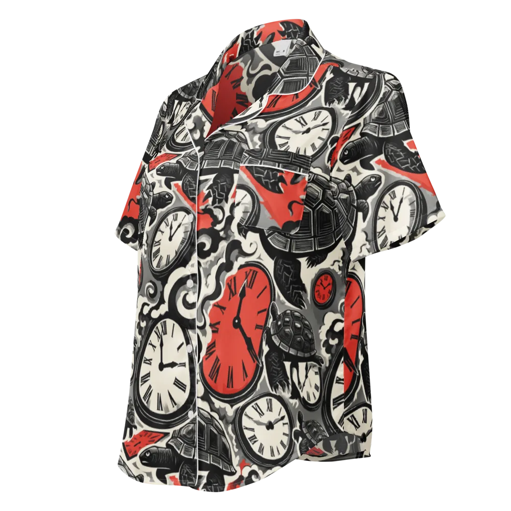 Red Hour Almanac on Women's Short Sleeve Pajama Top — Left Front