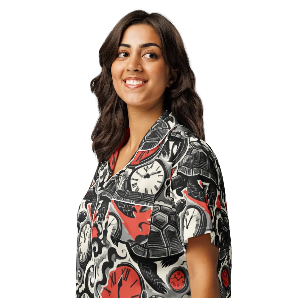 Red Hour Almanac on Women's Short Sleeve Pajama Top — Left Front