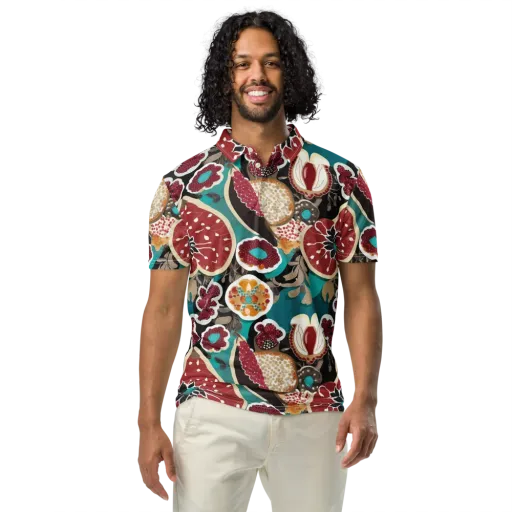 Garnet Garden on a Men's Slim Fit Polo Shirt