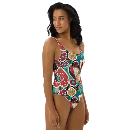 Garnet Garden on a One-Piece Swimsuit