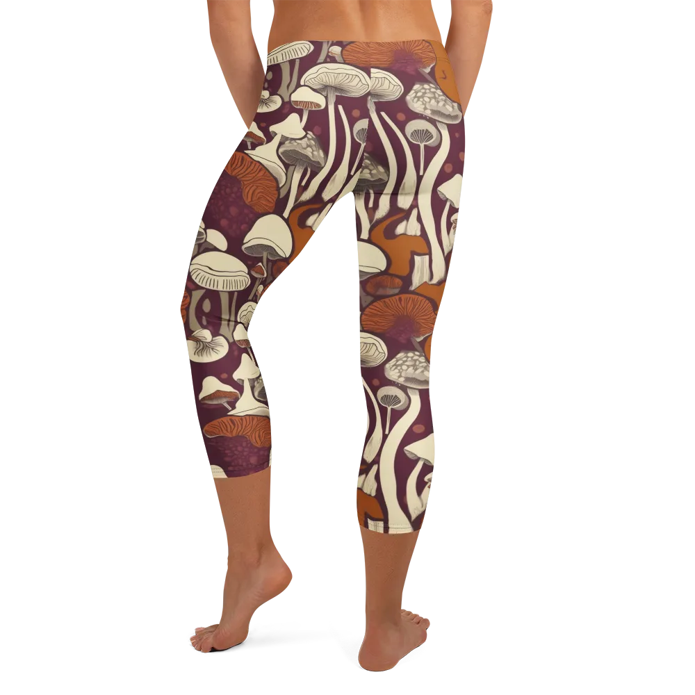 Mushroom Moonrise on Capri Leggings — Back